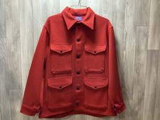 Vintage Pendleton Wool Hunting Lined Coat Jacket Game Pouch Made In USA Red L