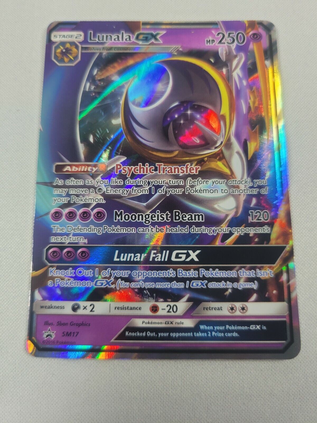 Rare Lunala GX HP250 2016 Collectible Pokemon Trading Card Missing