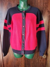 Vintage 60s 70s Sweatshirt Striped Woman  s Snaps red black Large