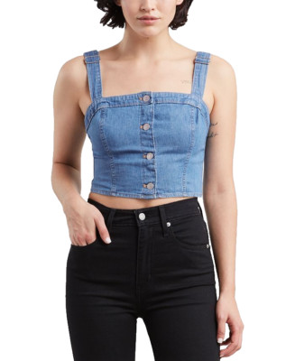 Levi's Womens Western Stonewash 100% Cotton Denim Hazel Crop Top Tank Tee Large