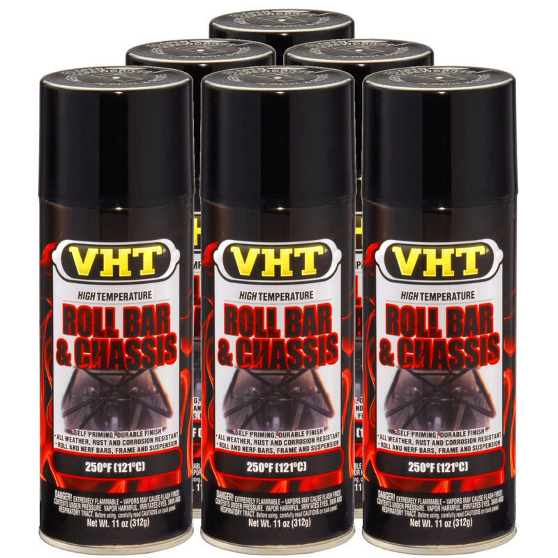 VHT Paint VHTSP670 (6-PACK); Roll Bar & Chassis 11oz Aerosol Bloss Black 250°F