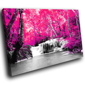 SC397 Purple Black White Forest Waterfall  Nature Canvas Wall Art Picture Prints