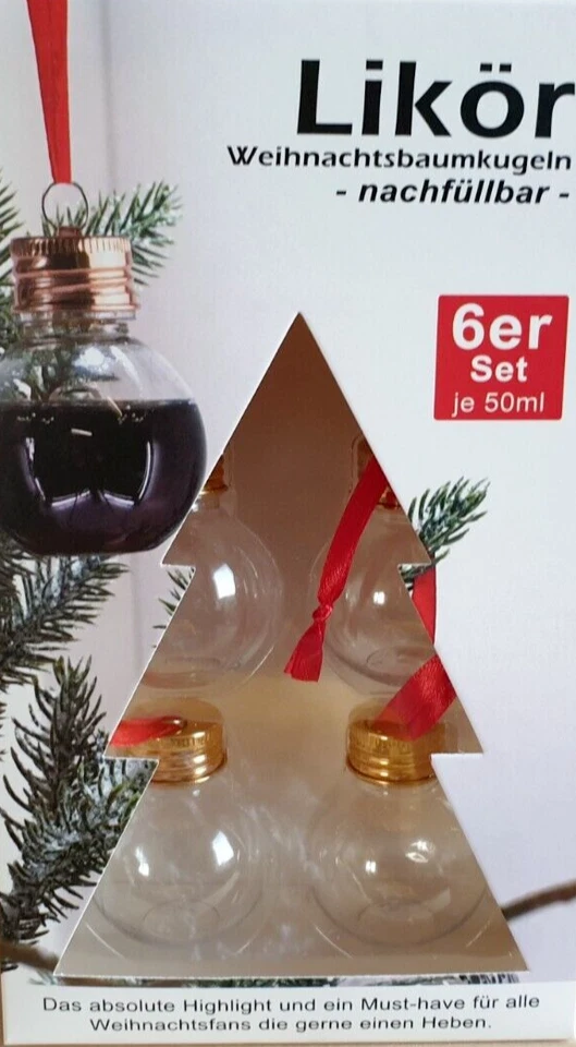 6er Set Weihnachtsbaumkugel zum Befüllen 50ml transparent mit Aufhängung Deko - Bild 2 von 2