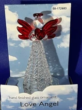 Valentine's Day Love Angel Hand Finished Glass Ornament with Red Heart in box