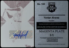 2018 Elite Extra Yordan Alvarez 1/1 Magenta Plate Auto RC Astros