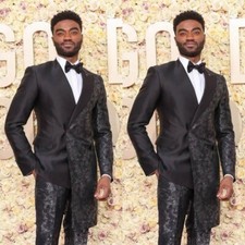 Fashion Men's Long Jacket Color Stitching Suits Regular Fit for Wedding Banquets