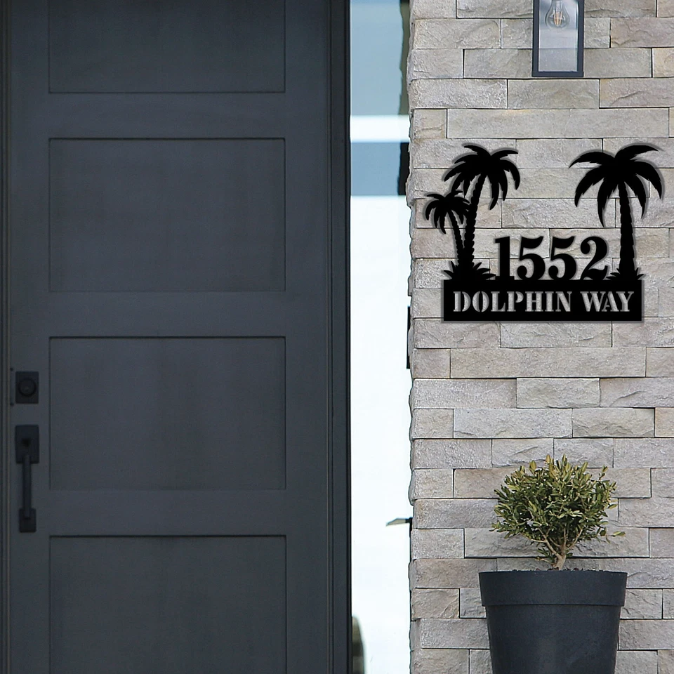 PERSONALIZADO Palmera Tropical Metal Números Casa Letrero Playa Calle Foto 4 de 4