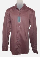 Perry Ellis Mens Long Sleeve Shirt Tall 3XLT Slim Fit Dark Red Geometric NWT