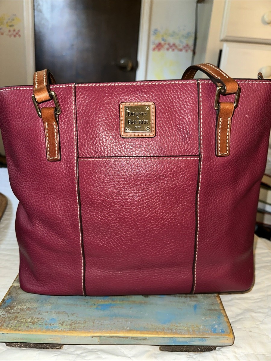 Dooney And Bourke Pebbled Leather Lexington Tote Shopper BURGUNDY
