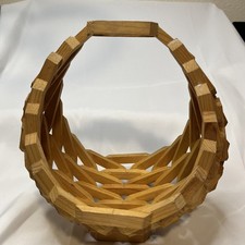 Vtg Mcm Geometric Wood Block Basket Art Planter Fruit Boho Decor 10x10x7 