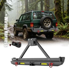 Fits 1984-2001 Jeep Cherokee Xj Steel Rear Bumper With Led Lights And D-rings