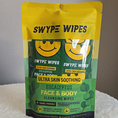 SWYPE WIPES Ultra Skin Soothing Eucalyptus Face/Body Makeup Wipes 30 ct