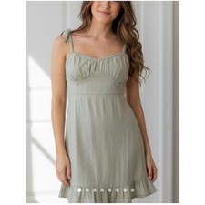 Hollister Sundress Smocked Linen Blend Tie Straps Ruffle Boho-Size S