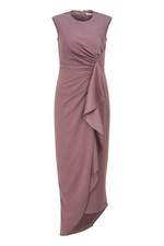 Kay Unger Carla Tea Length Dress Women 8 NWT Mink Ruffle Side Zip Closure Lined