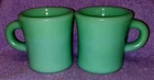 🔥 2 1940'S FIRE KING EXTRA HEAVY JADEITE C HANDLE MUGS! READ
