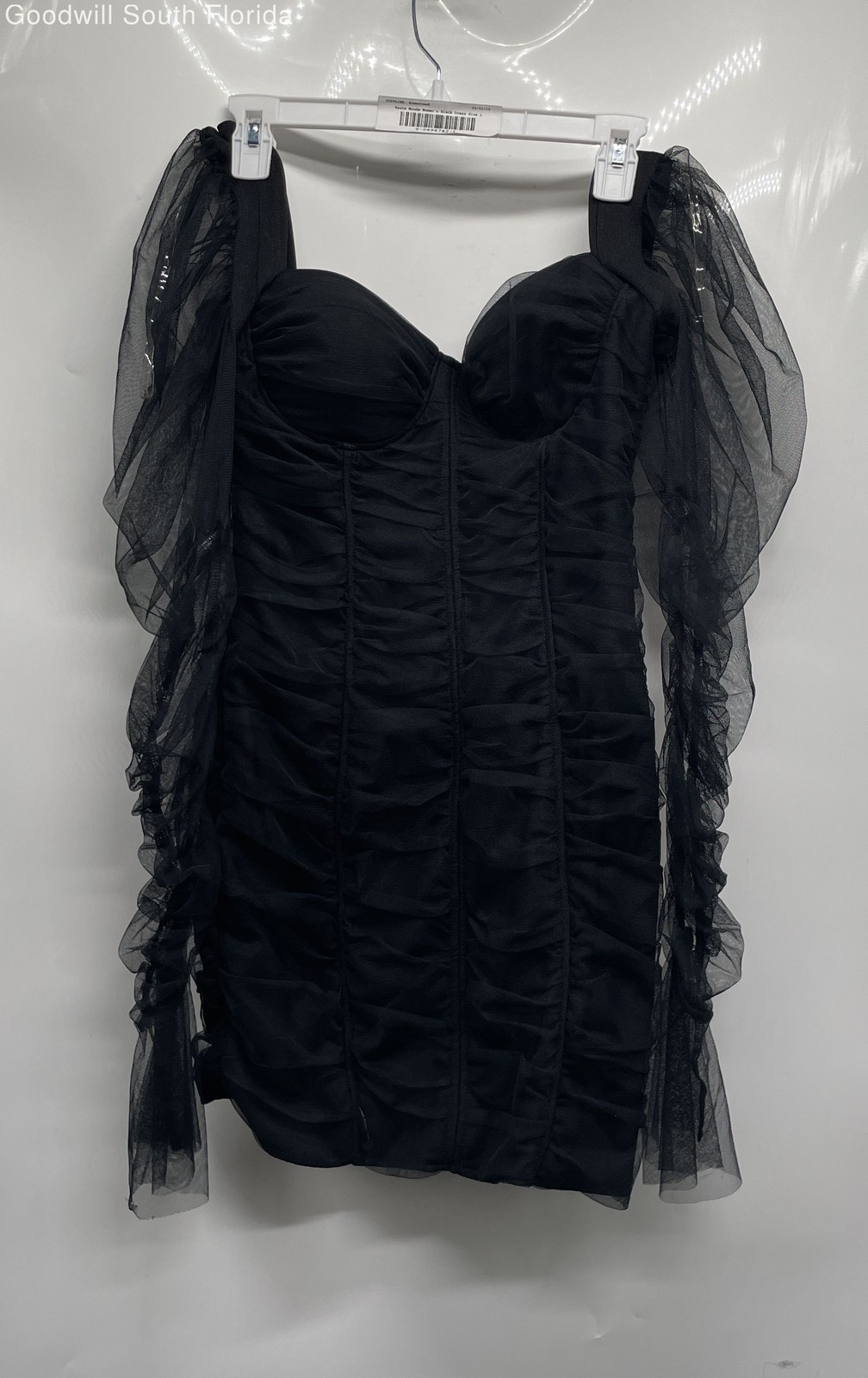 Haute Monde Womens Black Ruched Long Sleeve Back Zip Mini Dress Size L With Tags