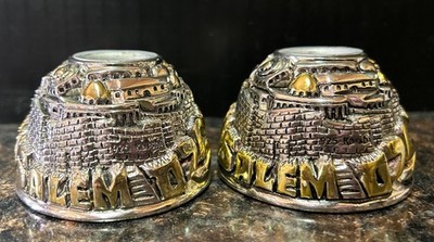 PAIR ORIGINAL KARSHI 925 SILVER JERUSALEM RELIGIOUS CANDLE HOLDERS