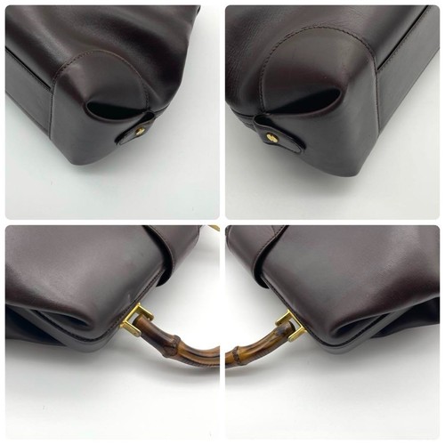 GUCCI Bambú Top-Mango Médico Bolso Cuero Marrón Oscuro Vintage Hecho en Italia - Imagen 8 de 9