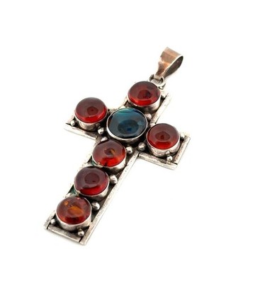 925 Sterling Silver Baltic Amber Cross Pendant 8.9g