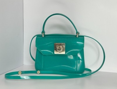 Furla Candy Bag Mini Satchel Convertible Crossbody Teal Green Jelly PVC Italy