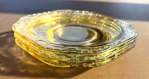 Federal Madrid Amber Saucers, Vintage Yellow Depression Glass, 5.75" 3-pc +BONUS - Picture 6 of 13