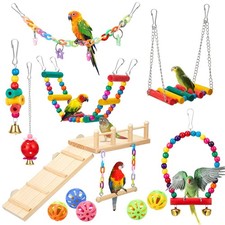 12 Pcs Parakeet Cockatiel Bird Toys, Parrot Swing Chewing Hanging Toys, Color...