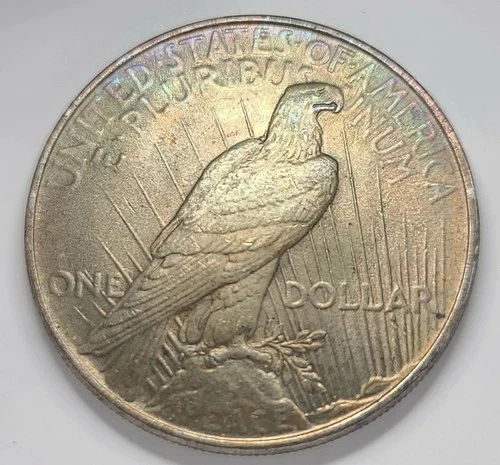 1922 Silver Peace Dollar Neon Green Tone AU About Uncirculated CHEAPEST ON EBAY!