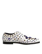 Dolce & Gabbana White Leather Crystals Embellished Dress Men's Shoes Authentic