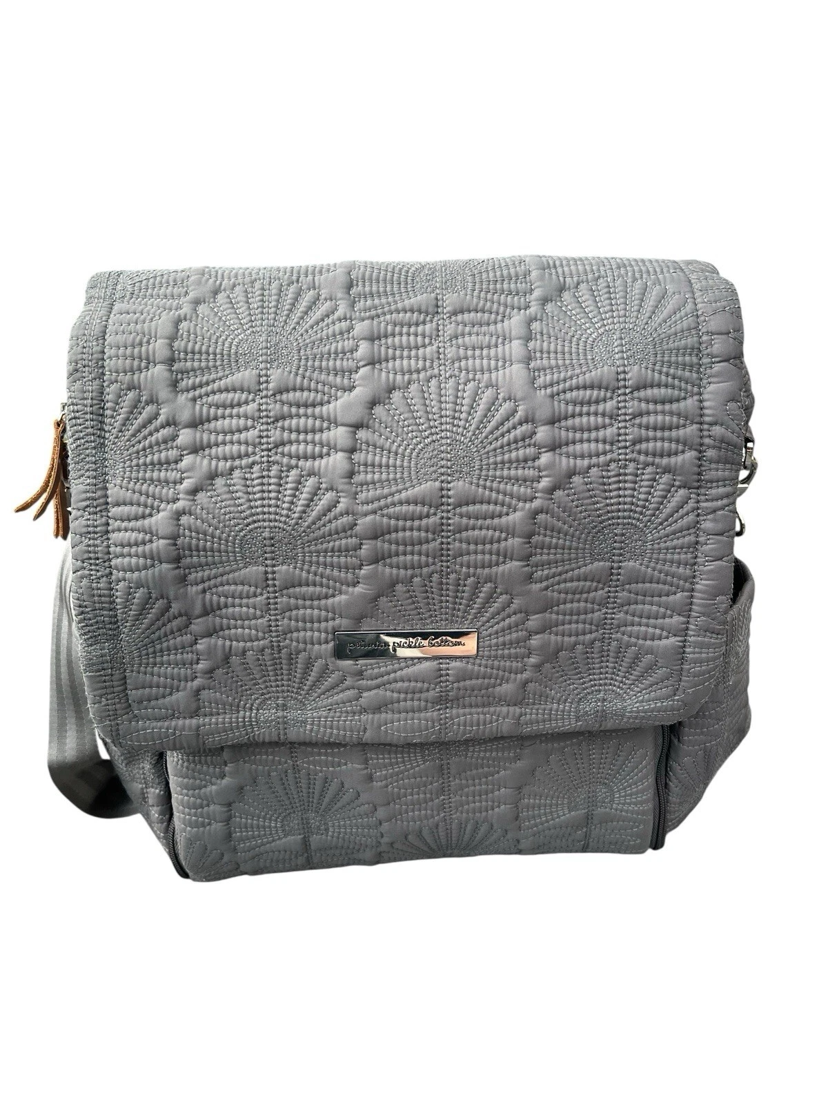 Petunia Picklebottom Gray Diaper Bag Quilted Cotton With Changing Pad and Straps