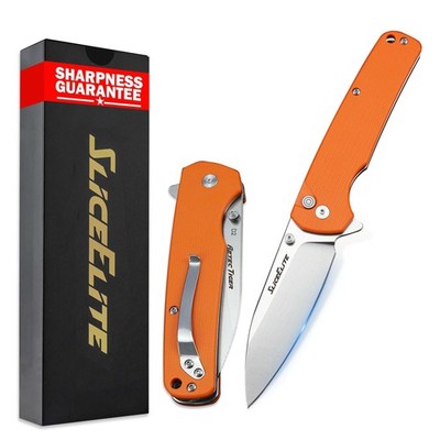 SliceElite Aztec Tiger 3.6'' Folding Knife D2 Blade Orange G10 EDC
