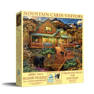 SunsOut Mountain Cabin Visitors 1000 pc Large Pieces Jigsaw Puzzle