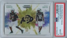 Shedeur Sanders / Travis Hunrer 2025 Prizm Draft Color Blast RC Colorado PSA 8
