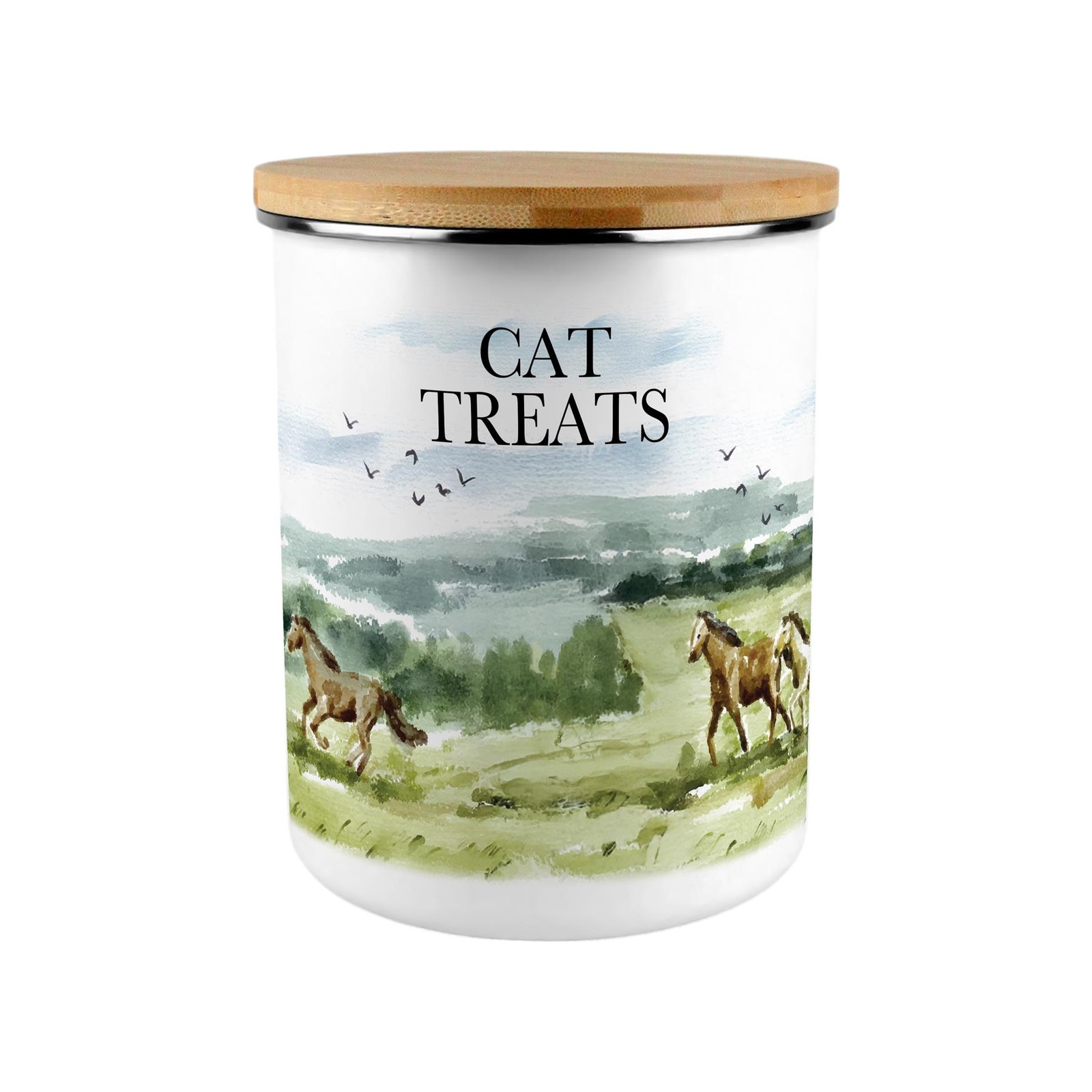 Wild Horses Cat Treats Canister - 2.7L XL Kitchen Storage Container Horse Gifts