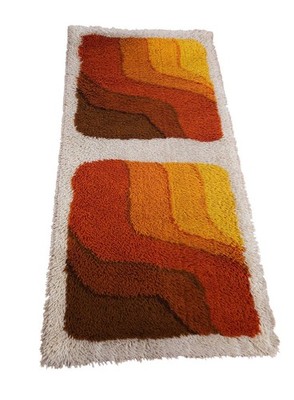 DESSO shag wool Rug brown orange yellow white 60s 70s vintage Mid ...