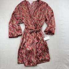 Vintage Oscar de la Renta Pink Label Printed Satin Robe Women's Sz XL Red Belted