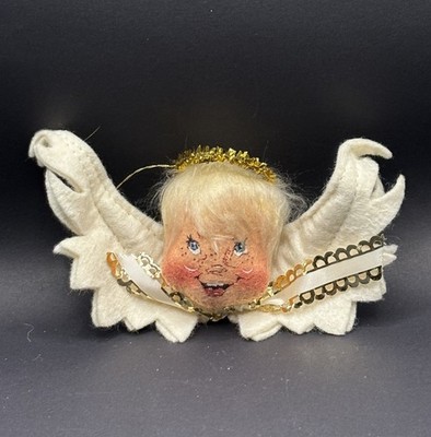 Annalee Angel Head and Wings Ornament 1984 With Halo 7'' Across Vintage