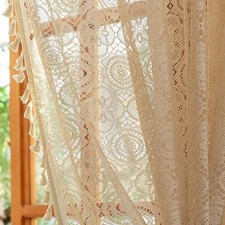Boho Lace Curtain with Geometric Leaf Floral 60"W x 84"L Pack of 1 Beige
