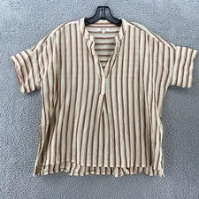 Madewell Tunic Shirt Womens Medium Beige Striped Cotton Dolman V Neck Top