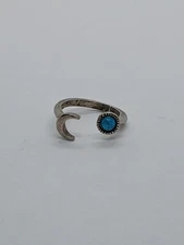 Sterling Silver Cresent Moon And Turquoise Adjustable Ring Size 4.5