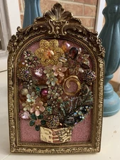 Vintage and Contemporary jewelry art framed Floral