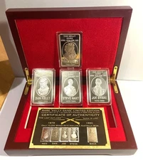 NED KELLY & GANG Set Of 4 x 1oz Ingots With Display Box Finished in 999 Silver