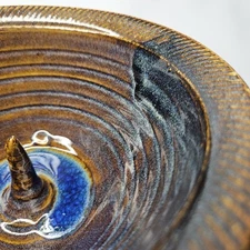 Handthrown Studio Pottery Omlete Bowl Apple Baker Dish Brown & Blue Art Glaze 6"