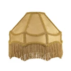 Gold Faux Silk Victorian Lamp Shade with Textured Floral Decor and Long Tasse...