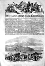 Original Old Antique Print 1854 Scene Pilgrims Crossing Dnieper Holy City Kieff