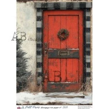 Red Christmas Door #368 | A4 Rice Paper | Paper for Decoupage | AB Studios