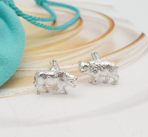 Tiffany & Co. 925 Sterling Silver Bear And Bull Wall Street Financial Cufflinks