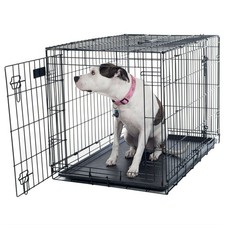 36" Dog Crate Kennel Large Metal Folding Pet Wire Cage w/ 2 Doors Handle Panel