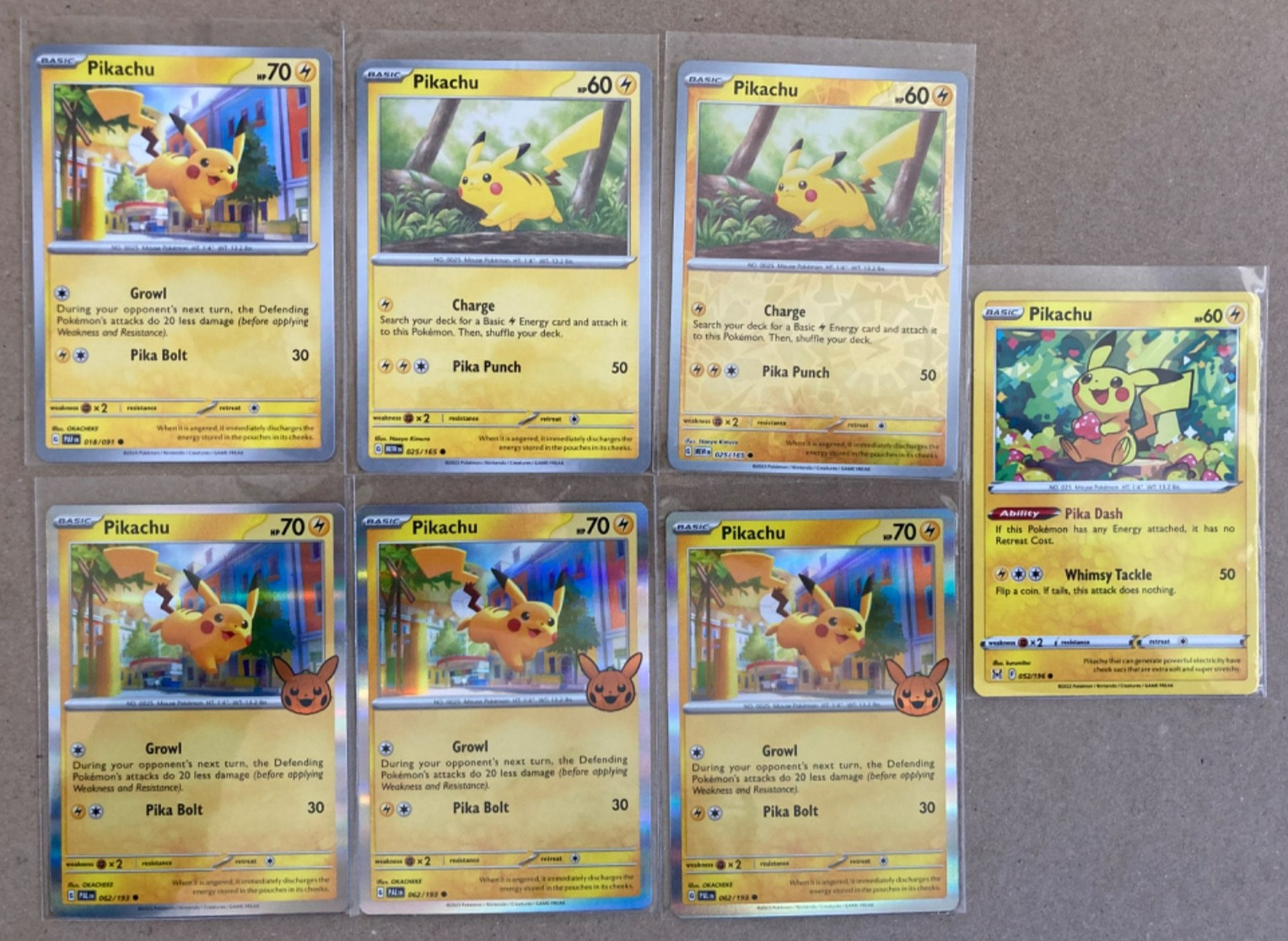 Pokemon Pikachu 7 Card Lot - PIKACHU #52, PIKACHU #62, PIKACHU #25, PIKACHU #18