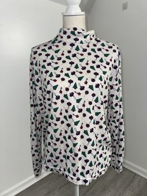 Vintage Classic Elements Christmas Print Turtleneck Top Women s Large Holiday