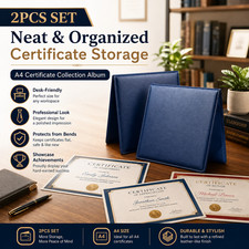 2PCS A4 Diploma Portfolio PU Leather Certificate Album Case for Awards Documents